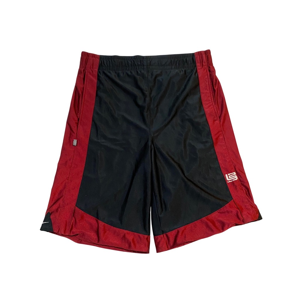 VTG Nike LeBron James Basketball Shorts Mens L Black Red Shimmer Baggy